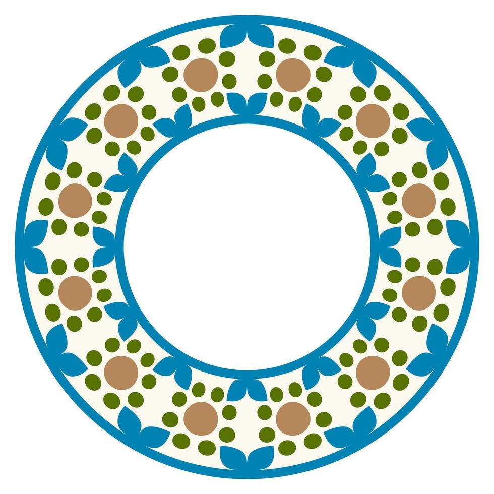 Decorative round ornament. Ceramic tile border. Pattern for plates or dishes. Islamic, indian, arabic motifs. Porcelain pattern design. Abstract floral ornament border vector