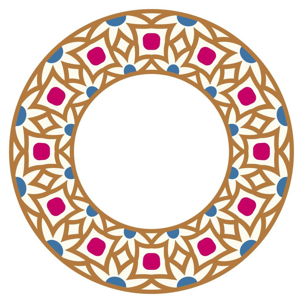 Decorative round ornament. Ceramic tile border. Pattern for plates or dishes. Islamic, indian, arabic motifs. Porcelain pattern design. Abstract floral ornament border vector