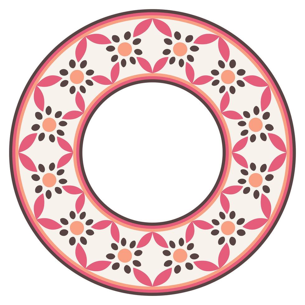 Decorative round ornament. Ceramic tile border. Pattern for plates or dishes. Islamic, indian, arabic motifs. Porcelain pattern design. Abstract floral ornament border vector