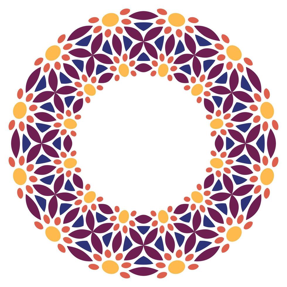 Decorative round ornament. Ceramic tile border. Pattern for plates or dishes. Islamic, indian, arabic motifs. Porcelain pattern design. Abstract floral ornament border vector