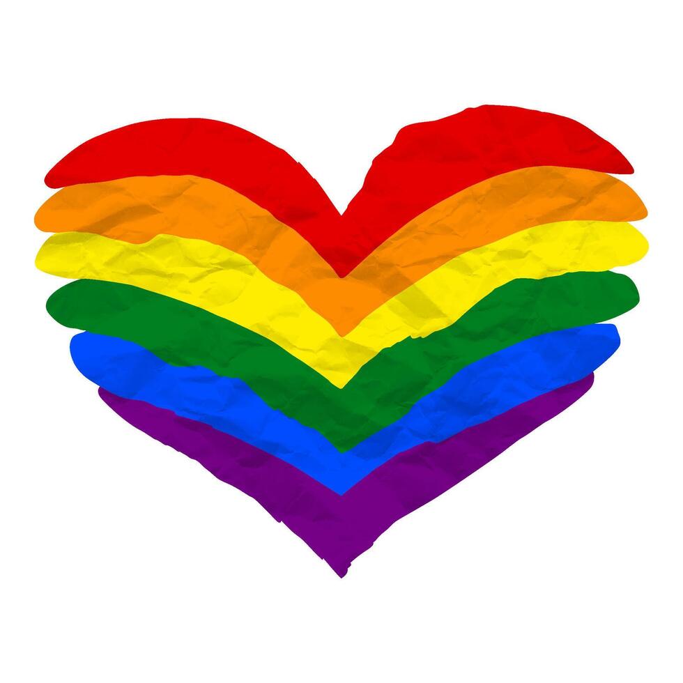 LGBT pride heart lesbian, gay, bisexual, transgender. Rainbow flag. LGBTQ heart. Gay and lesbian love. Crumpled paper vector