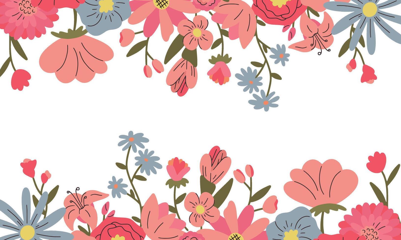 Cute frame card template with hand drawn rustic flowers vector