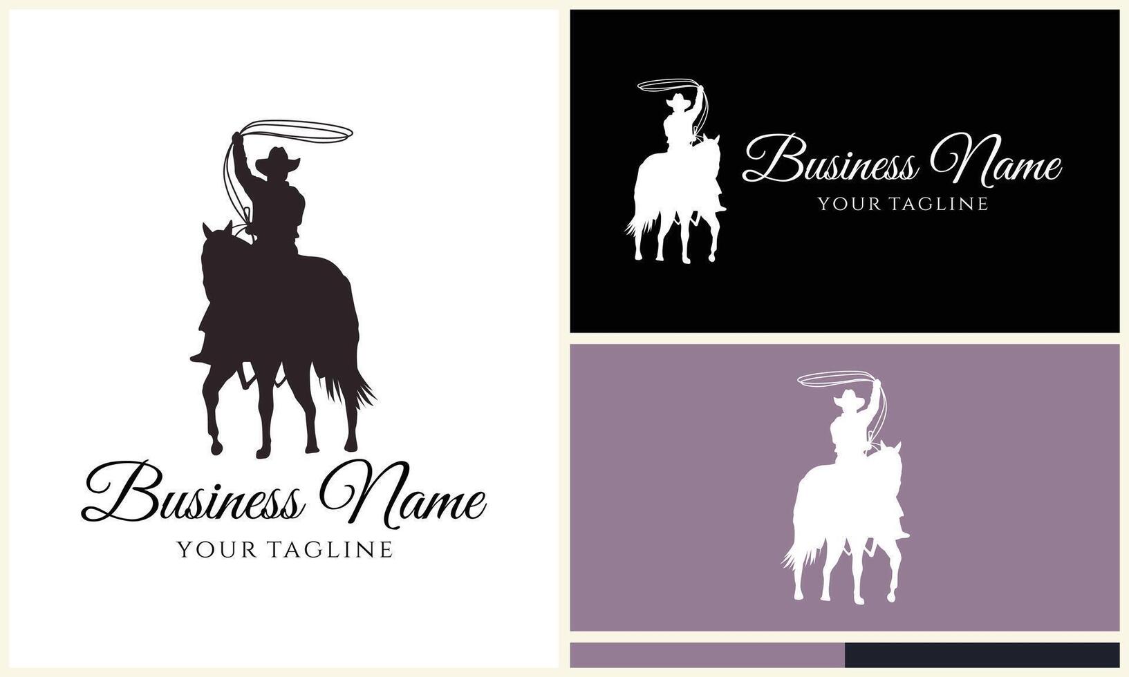 silhouette cowboy horseman logo template vector