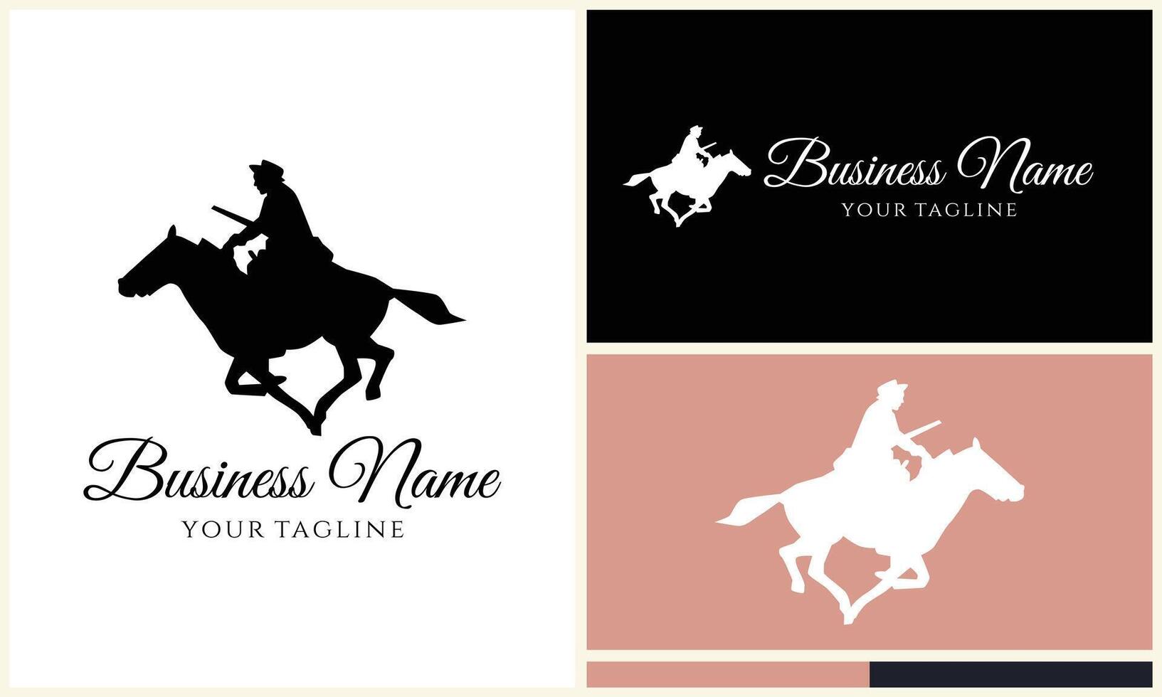 silhouette cowboy horseman logo template vector