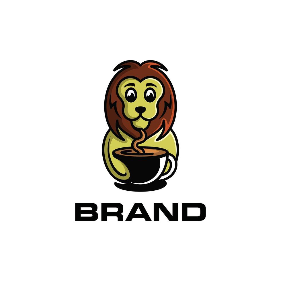 Sitting Lion Holding a Coffee Cup Mascot logo illustration design vector