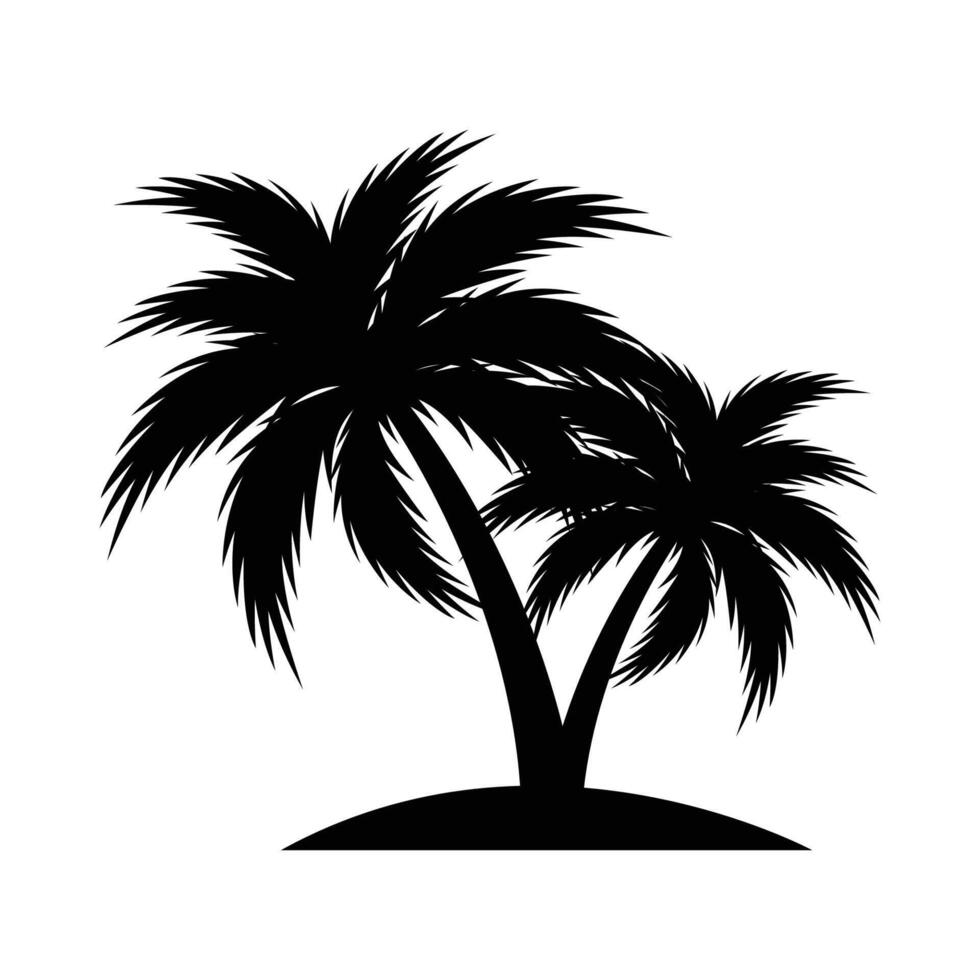 Black vector single palm tree silhouette icon isolated