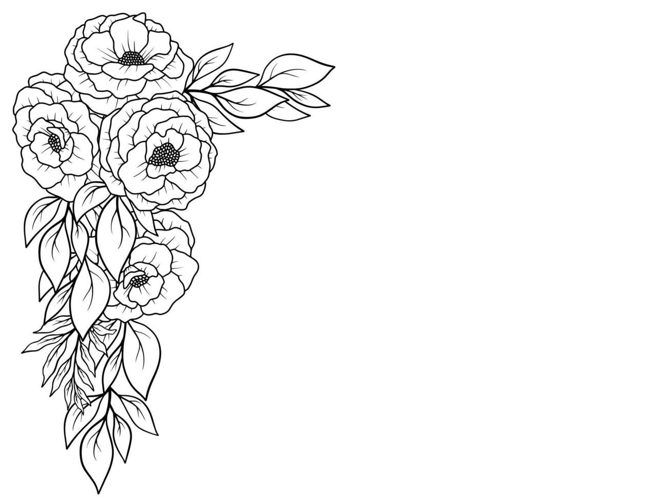 Corner Border Rose Flower Outline Illustration vector