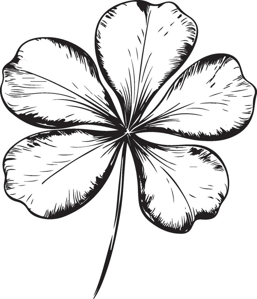 Hand drawn four leaf clover for adult coloring pages in doodle style, ethnic ornamental vector illustration. Coloring Book for Relaxation