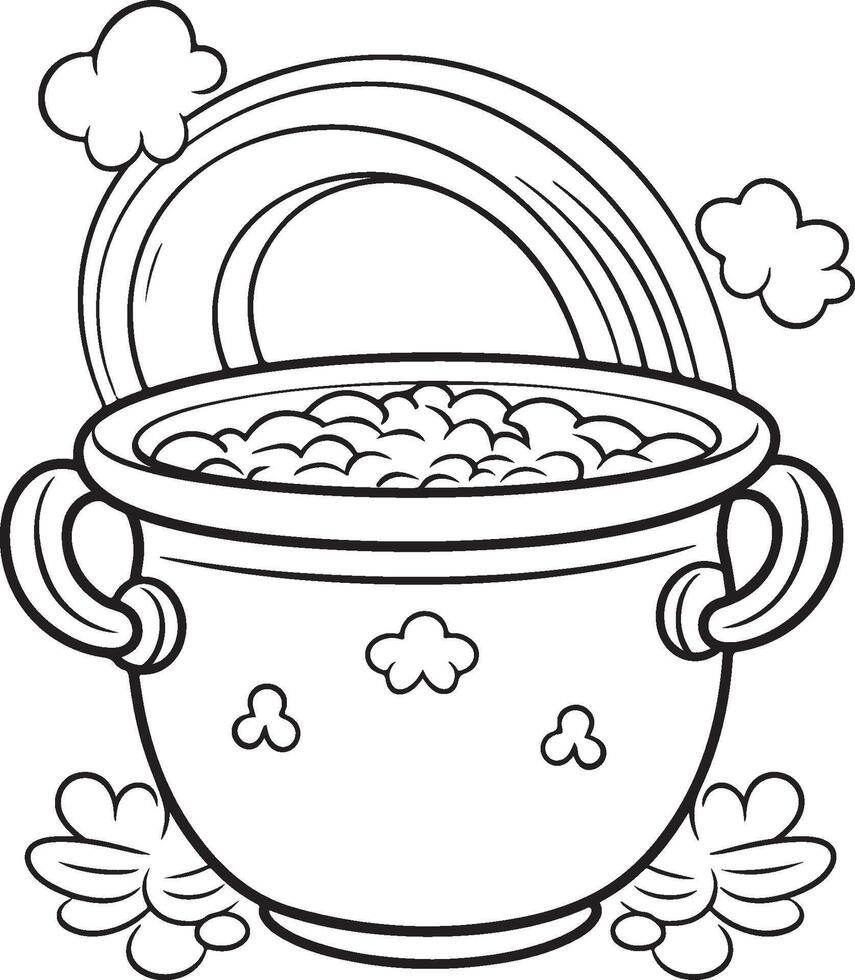 Saint Patrick's Day, Irish pot, golden coins coloring page vector