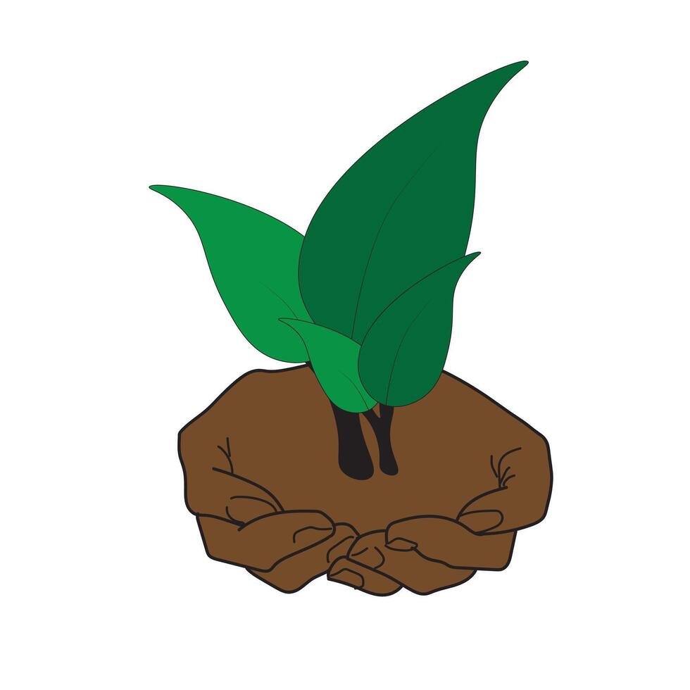 human hand holding a plant above it environmental concern and social responsibility, earth icon vector