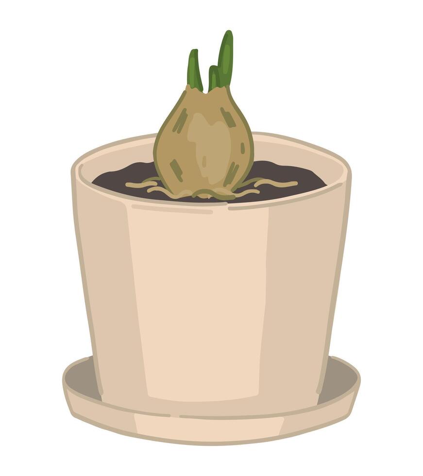 Potted bulb plant doodle. Gardening attribute vector illustration in cartoon style isolated on white.