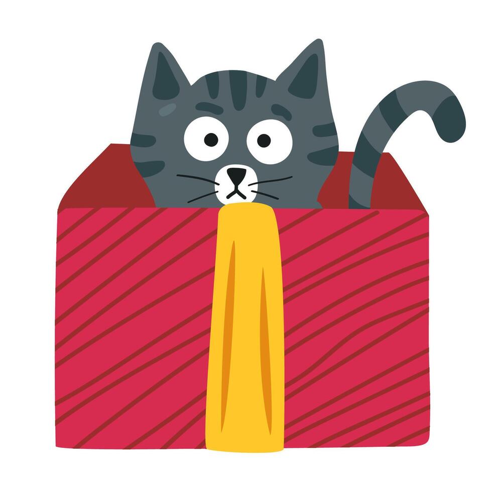 Cat in a gift box. Vector illustration in flat style