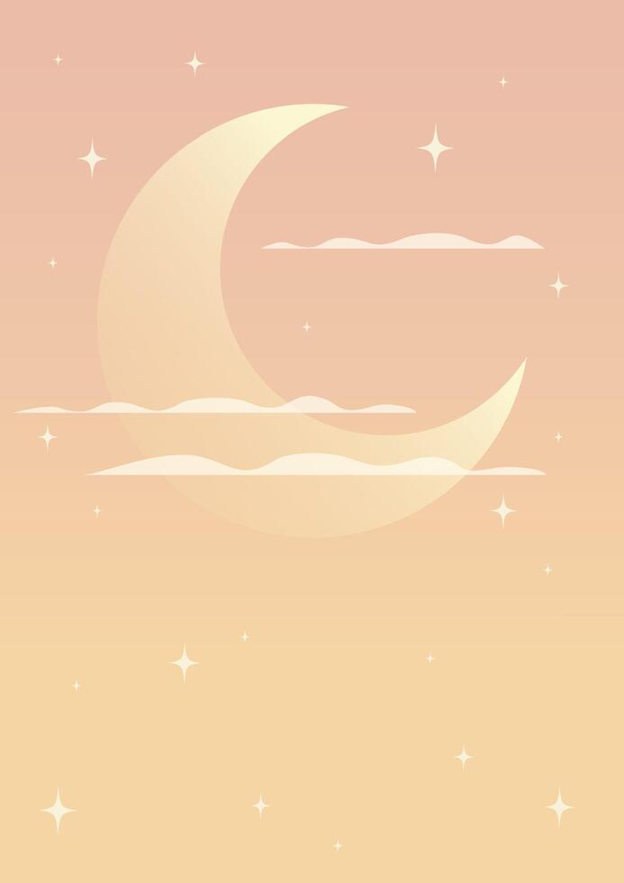 Night with moon - beautiful dreamy vector wallpaper. Sky panorama with stars and clouds.