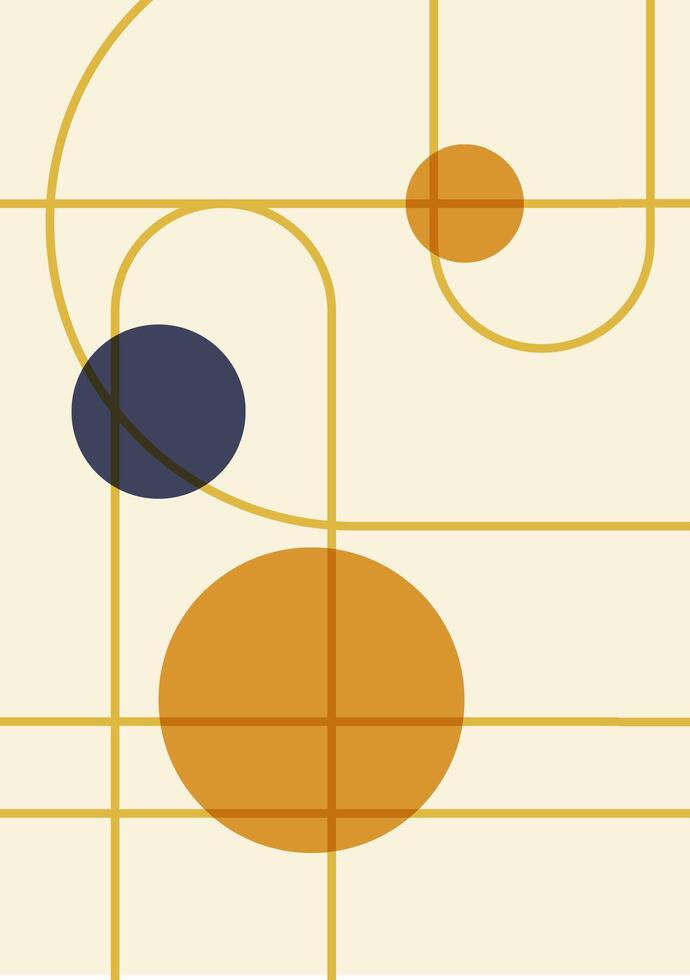 Abstract mid century poster with geometric neutral shapes. Modern boho minimalist art. vector
