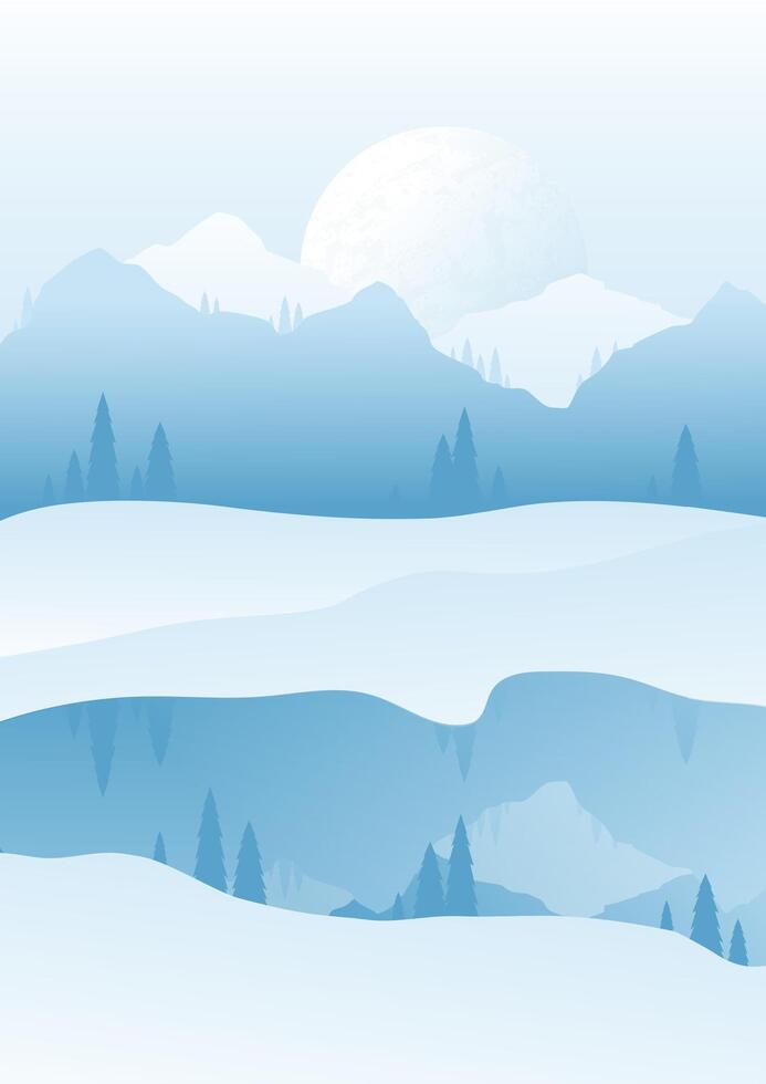 Mountains winter landscape with white peaks illustration. Aesthetic boho background vector