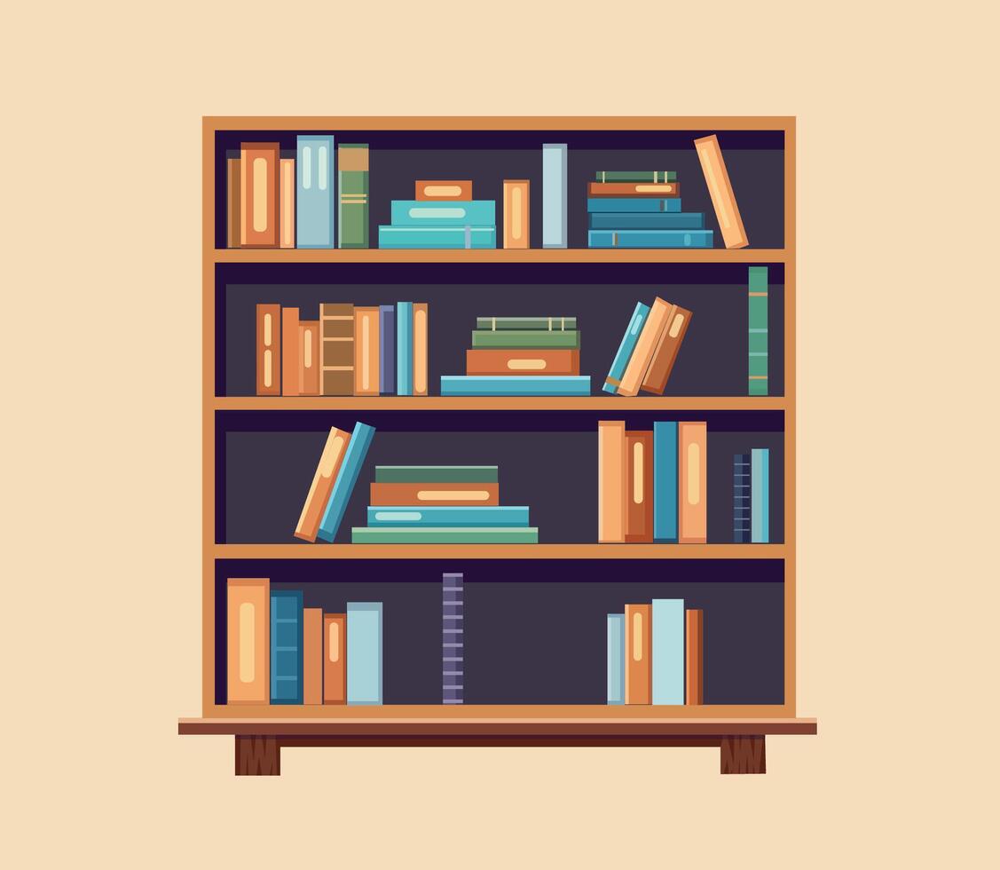 bookshelf with books flat illustration vector