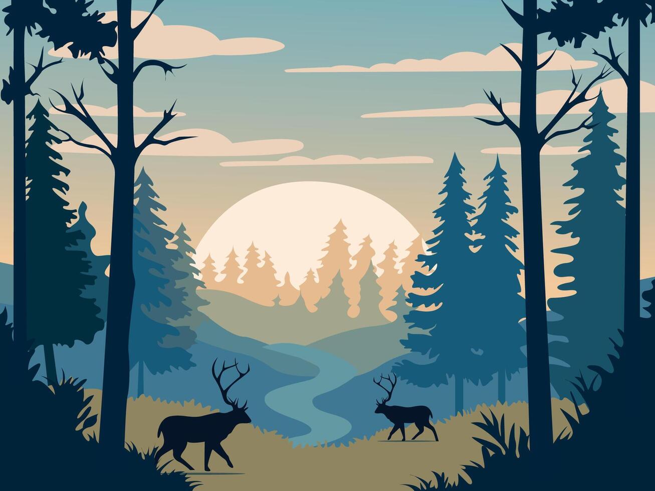 vector forest landscape illustration
