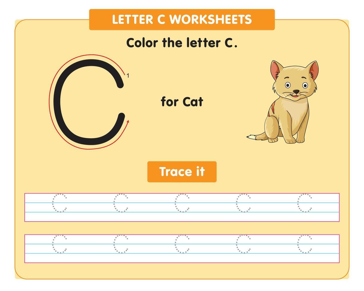 alphabet tracing worksheet with capital letter C vector