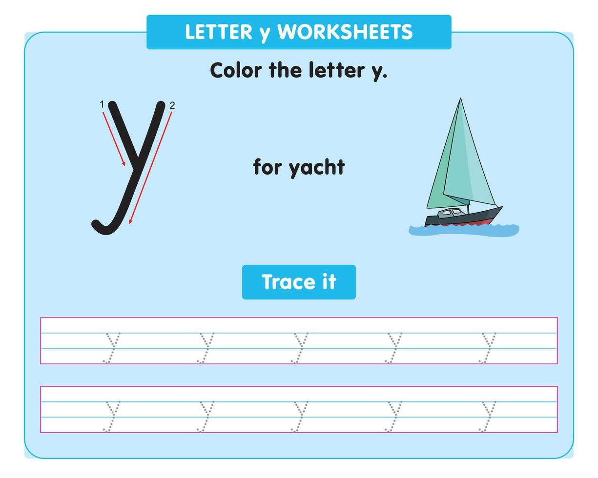 alphabet tracing worksheet with small letter y vector