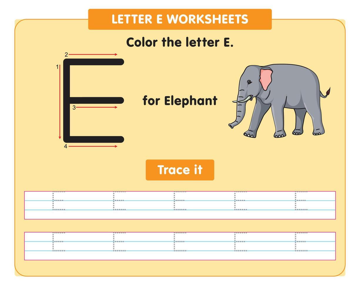 alphabet tracing worksheet with capital letter E vector