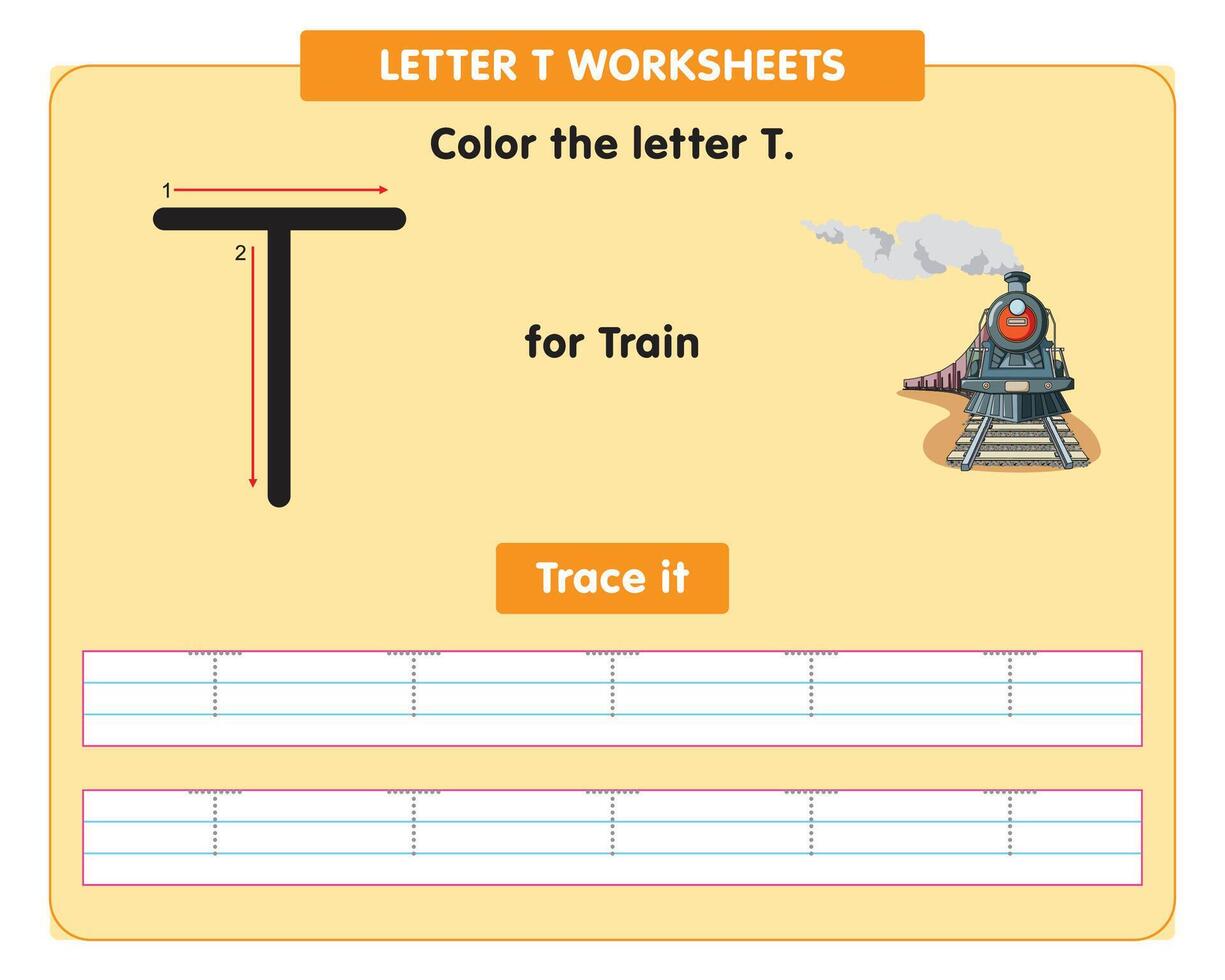 alphabet tracing worksheet with capital letter T vector