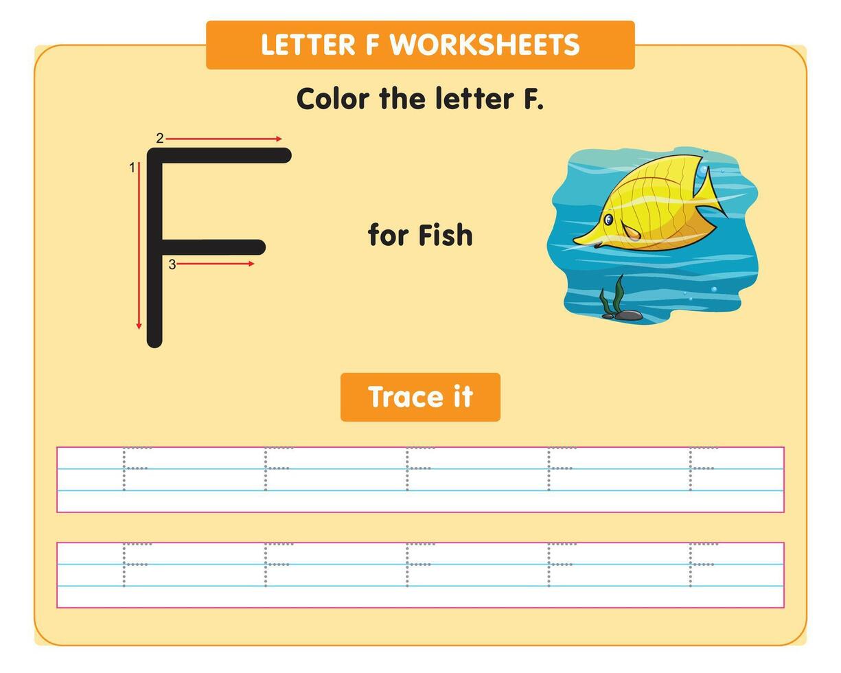alphabet tracing worksheet with capital letter F vector