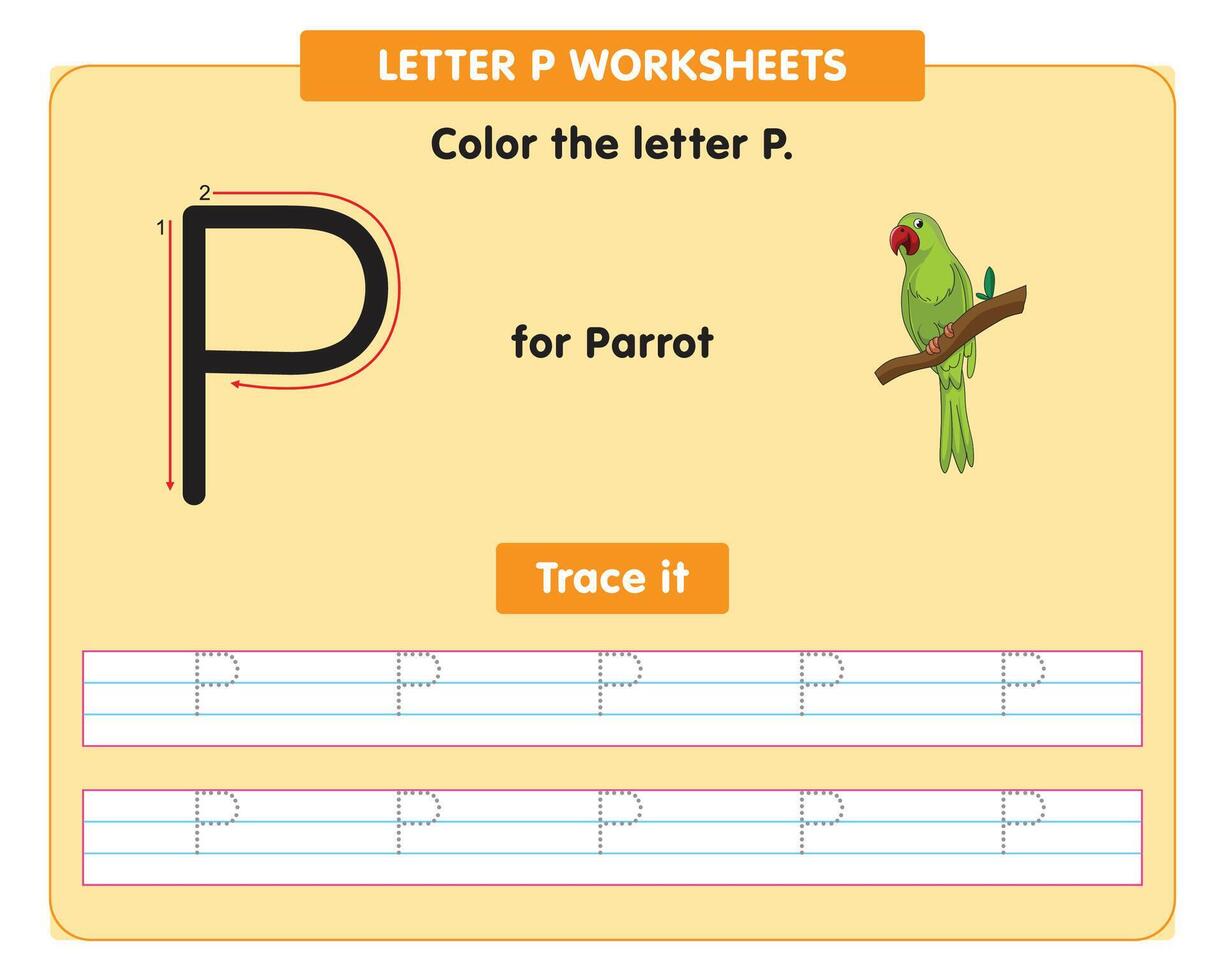 alphabet tracing worksheet with capital letter P vector