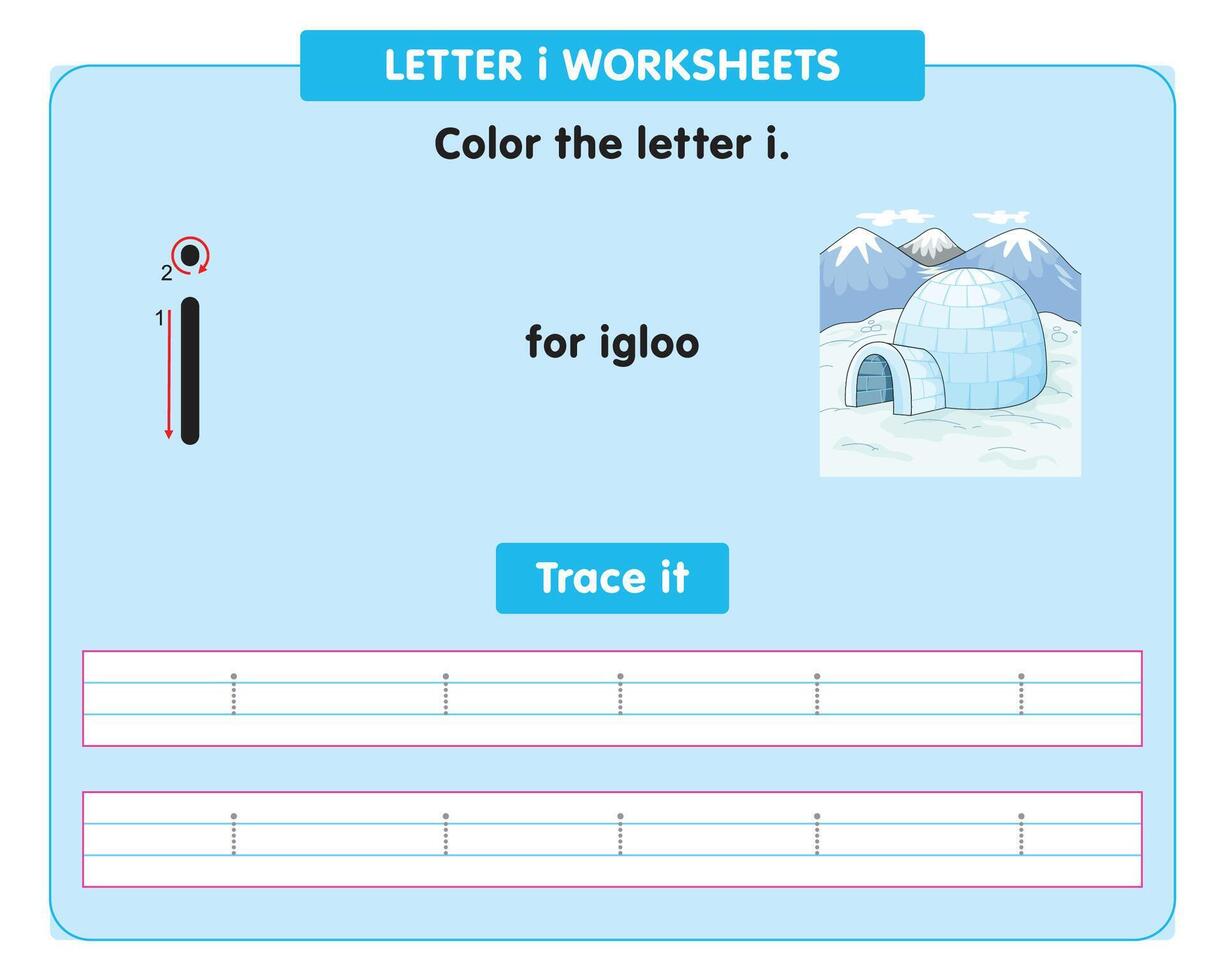 alphabet tracing worksheet with small letter i vector