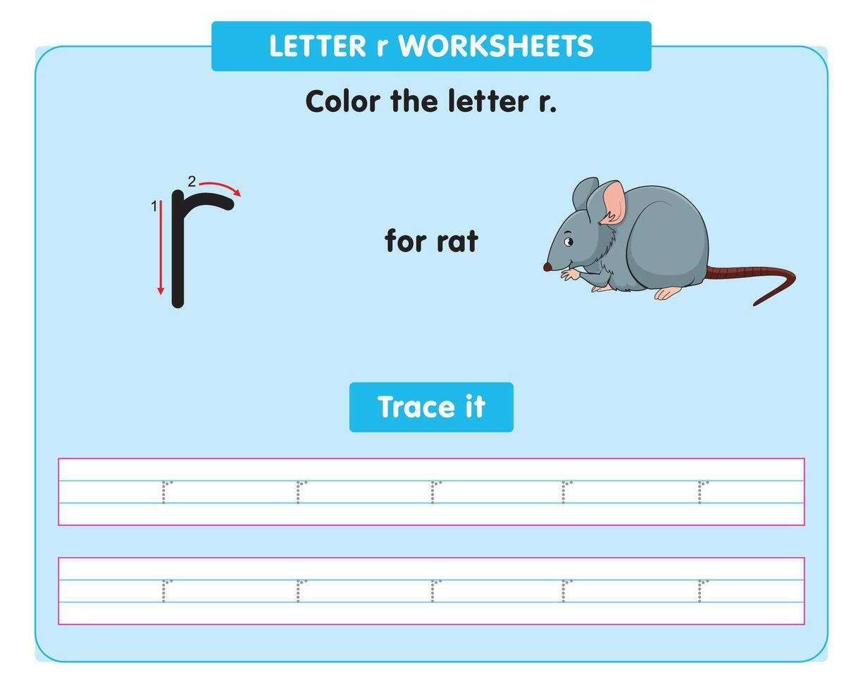 alphabet tracing worksheet with small letter r vector