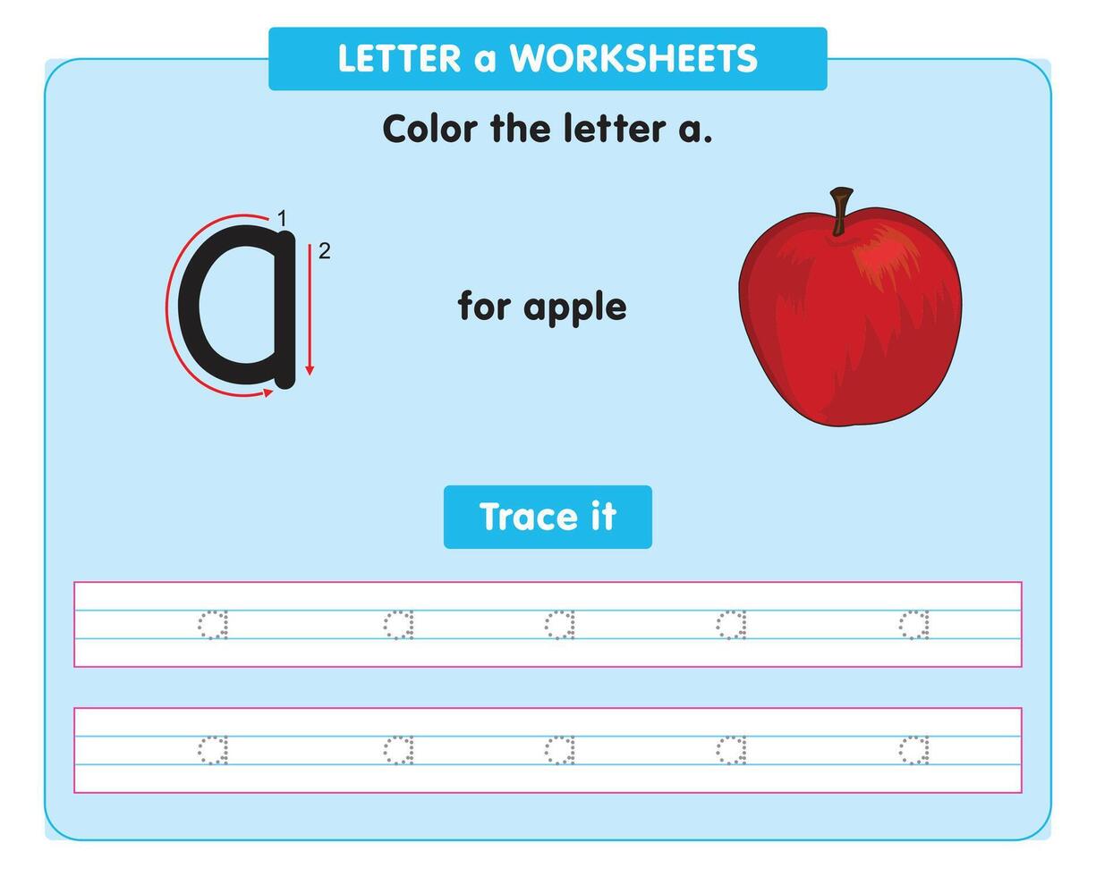 alphabet tracing worksheet with small letter a vector