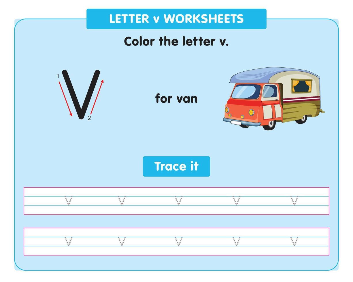 alphabet tracing worksheet with small letter v vector