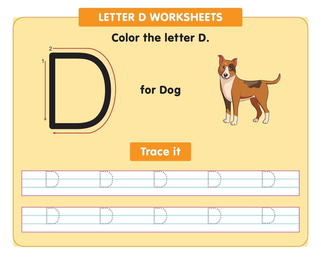 alphabet tracing worksheet with capital letter D vector
