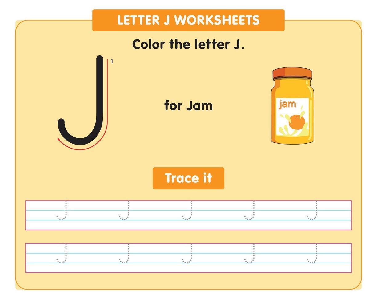 alphabet tracing worksheet with capital letter J vector