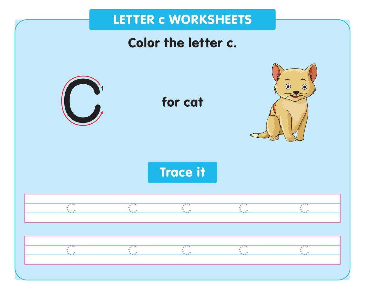 alphabet tracing worksheet with small letter c vector