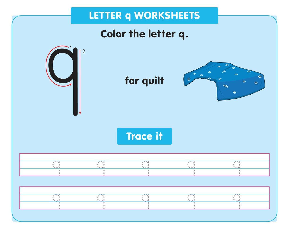 alphabet tracing worksheet with small letter q vector