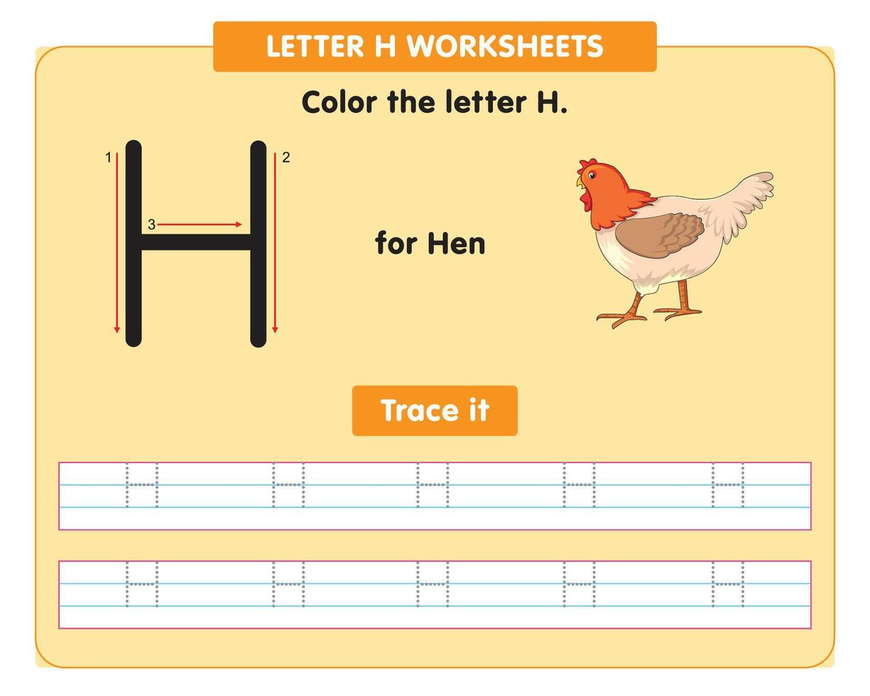 alphabet tracing worksheet with capital letter H vector