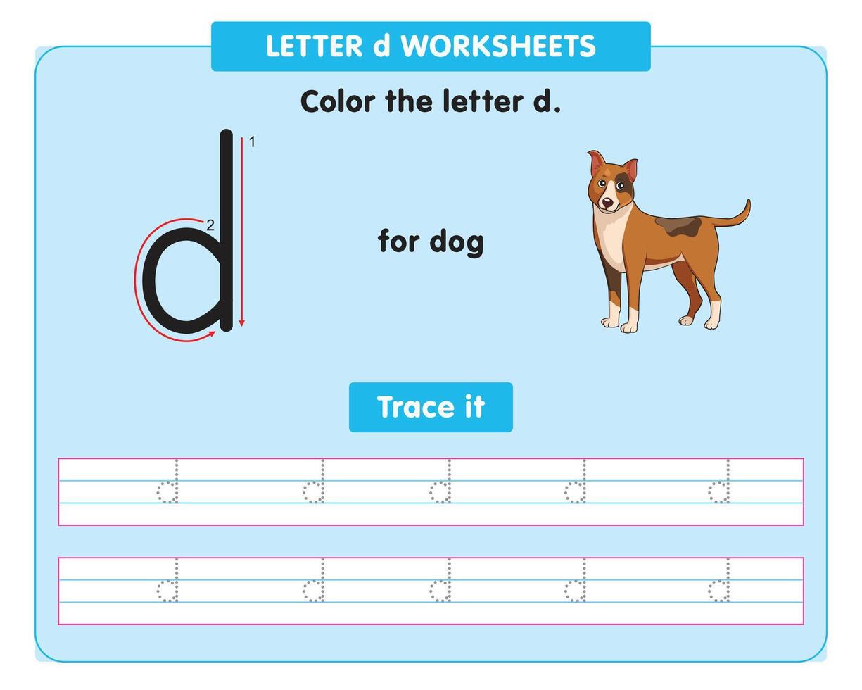 alphabet tracing worksheet with small letter d vector