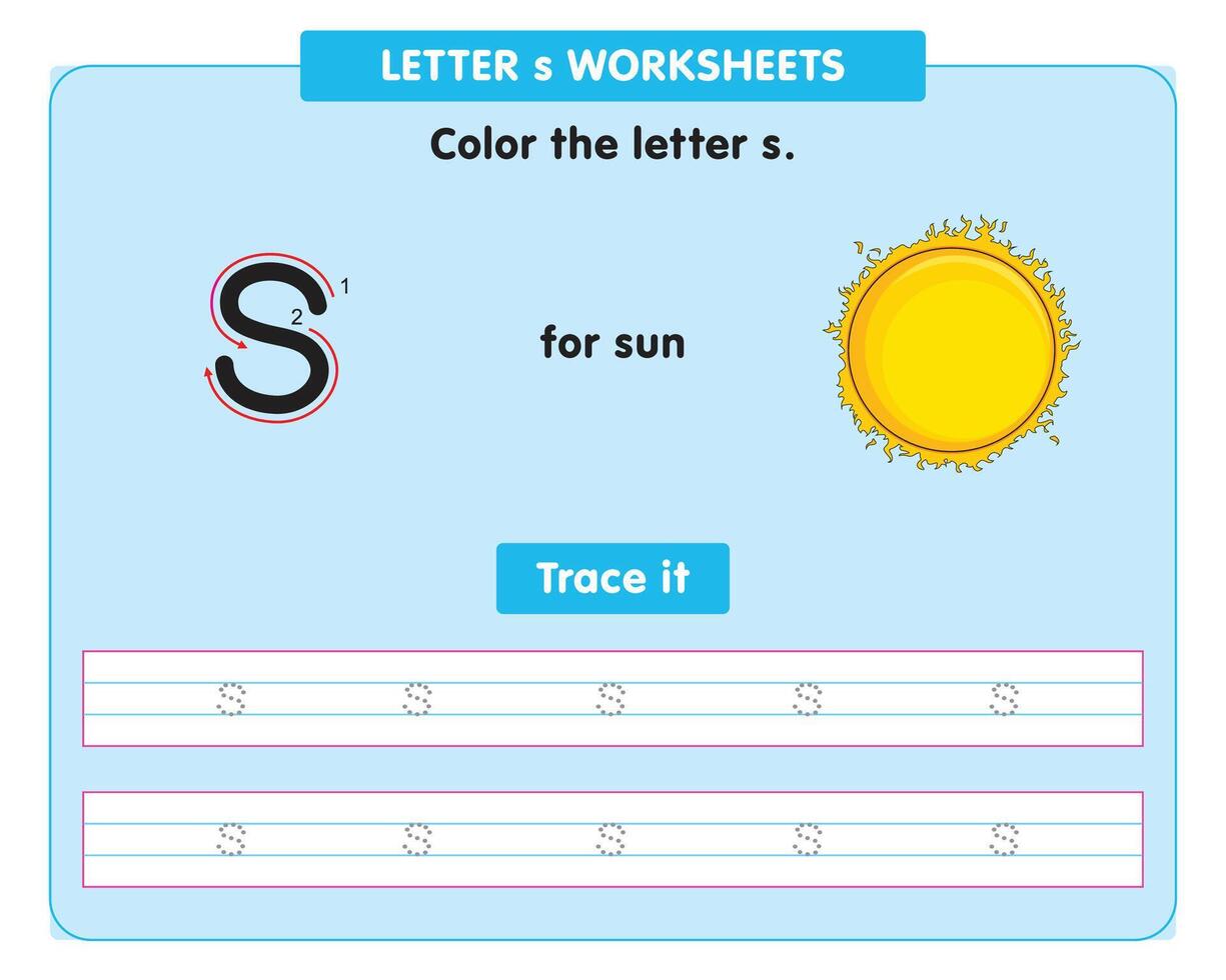 alphabet tracing worksheet with small letter s vector