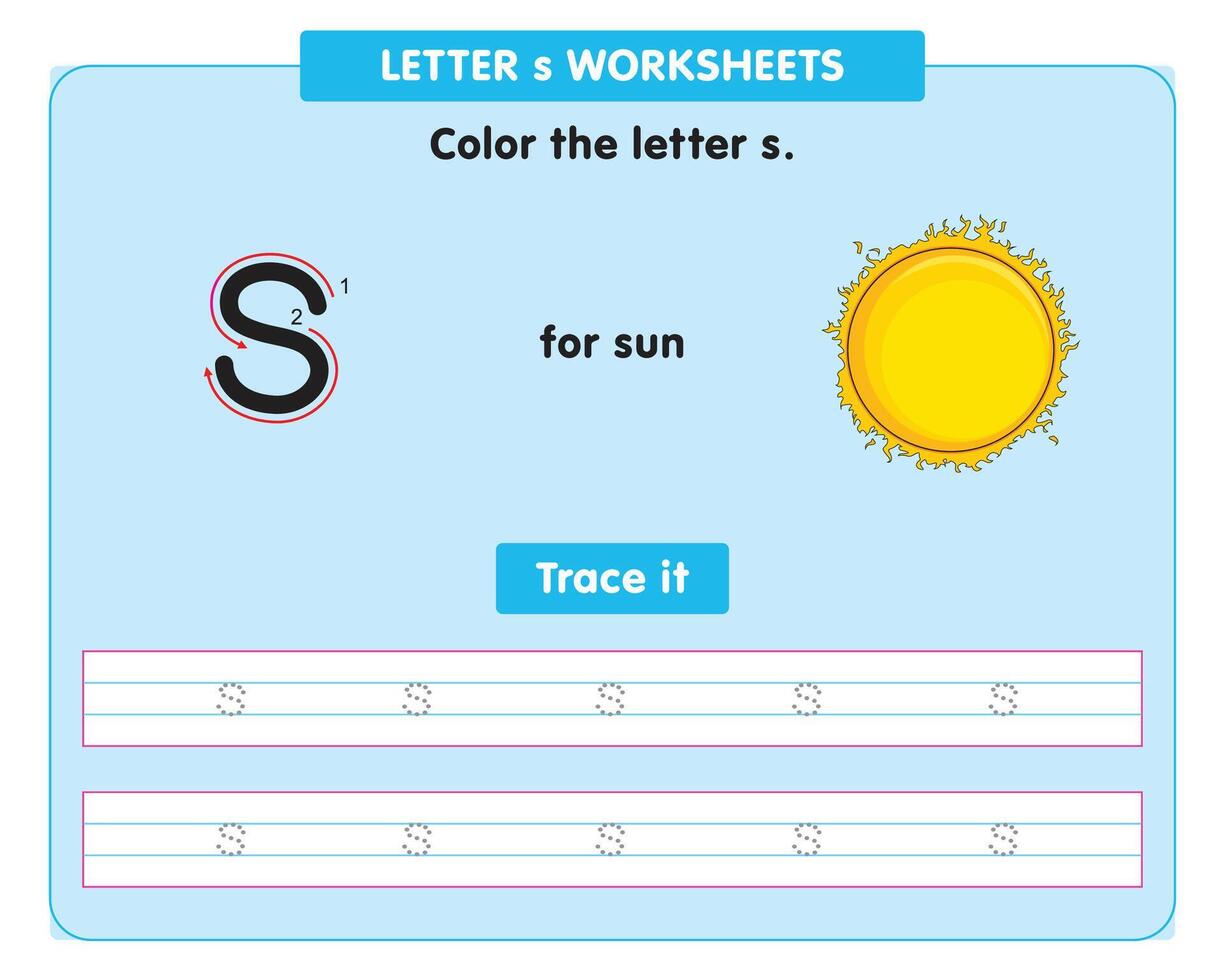 alfabeto rastreo hoja de cálculo con pequeño letra s vector