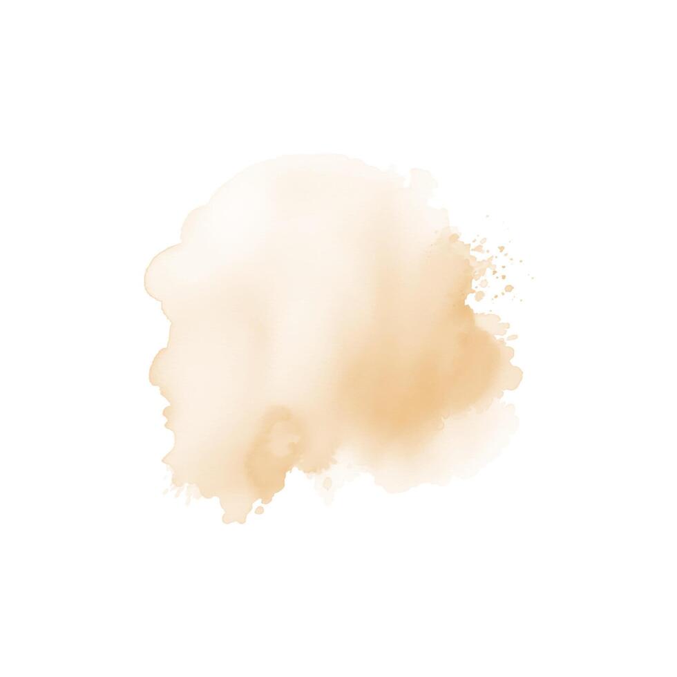 Peach watercolor splash on white background. Vector beige watercolour texture