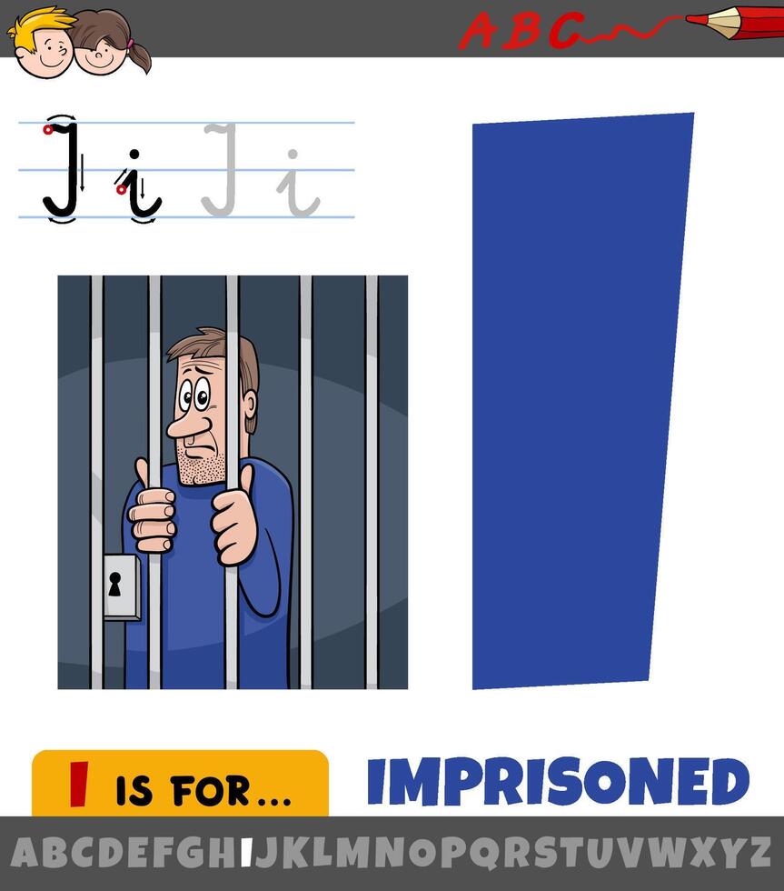 cartoon graphic with letter I from alphabet and imprisoned word vector