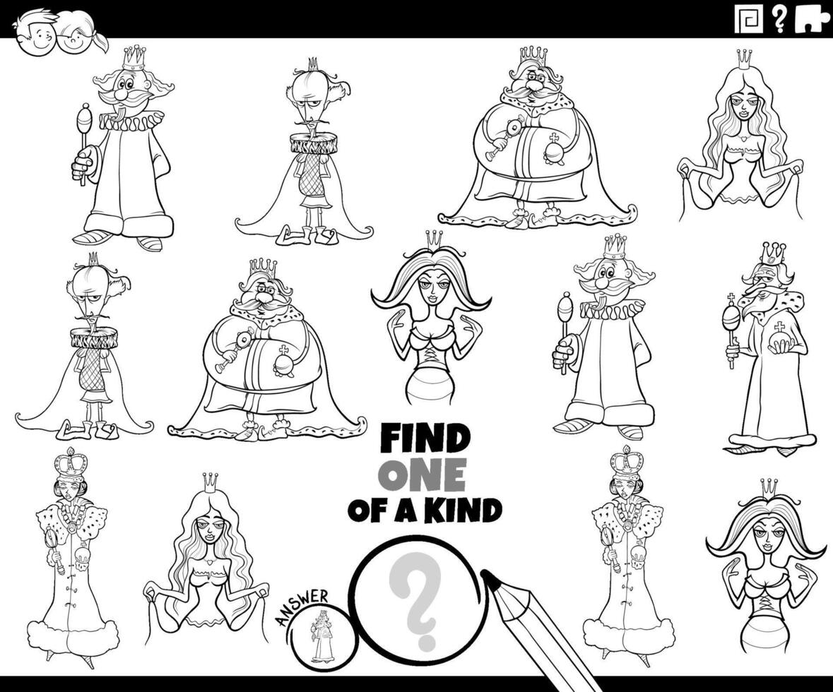 one of a kind game with cartoon kings and queens coloring page vector