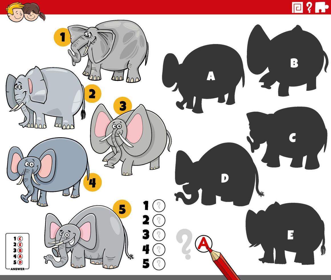 hallazgo oscuridad juego con dibujos animados elefantes animales vector