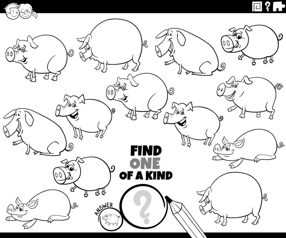 one of a kind game with cartoon pigs farm animals coloring page vector