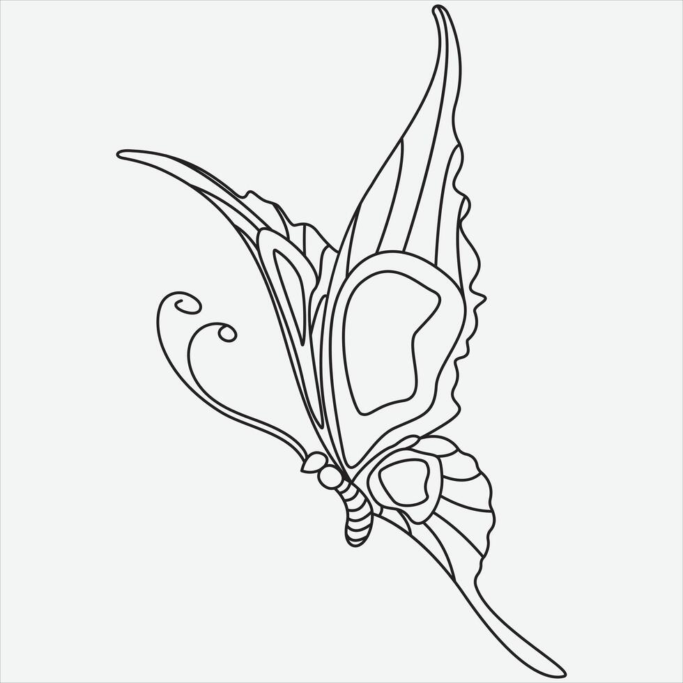 One line hand drawn butterfly outline vector illustration art