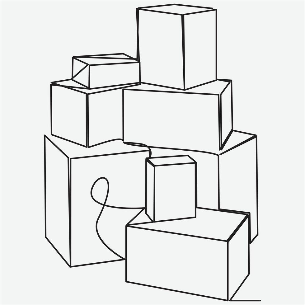 Continuous line hand drawing vector illustration box art