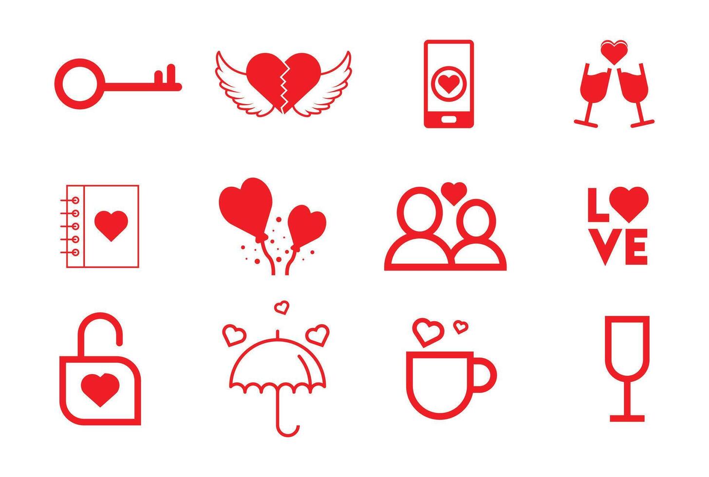 san valentin día icono colocar. corazón, romántico y amor simbolos aislado vector imágenes en plano estilo diseño modelo en blanco antecedentes.