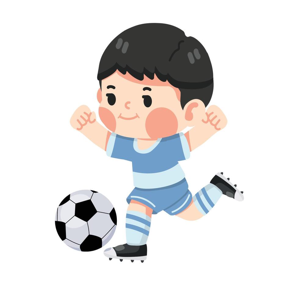 little kid boy play football vector