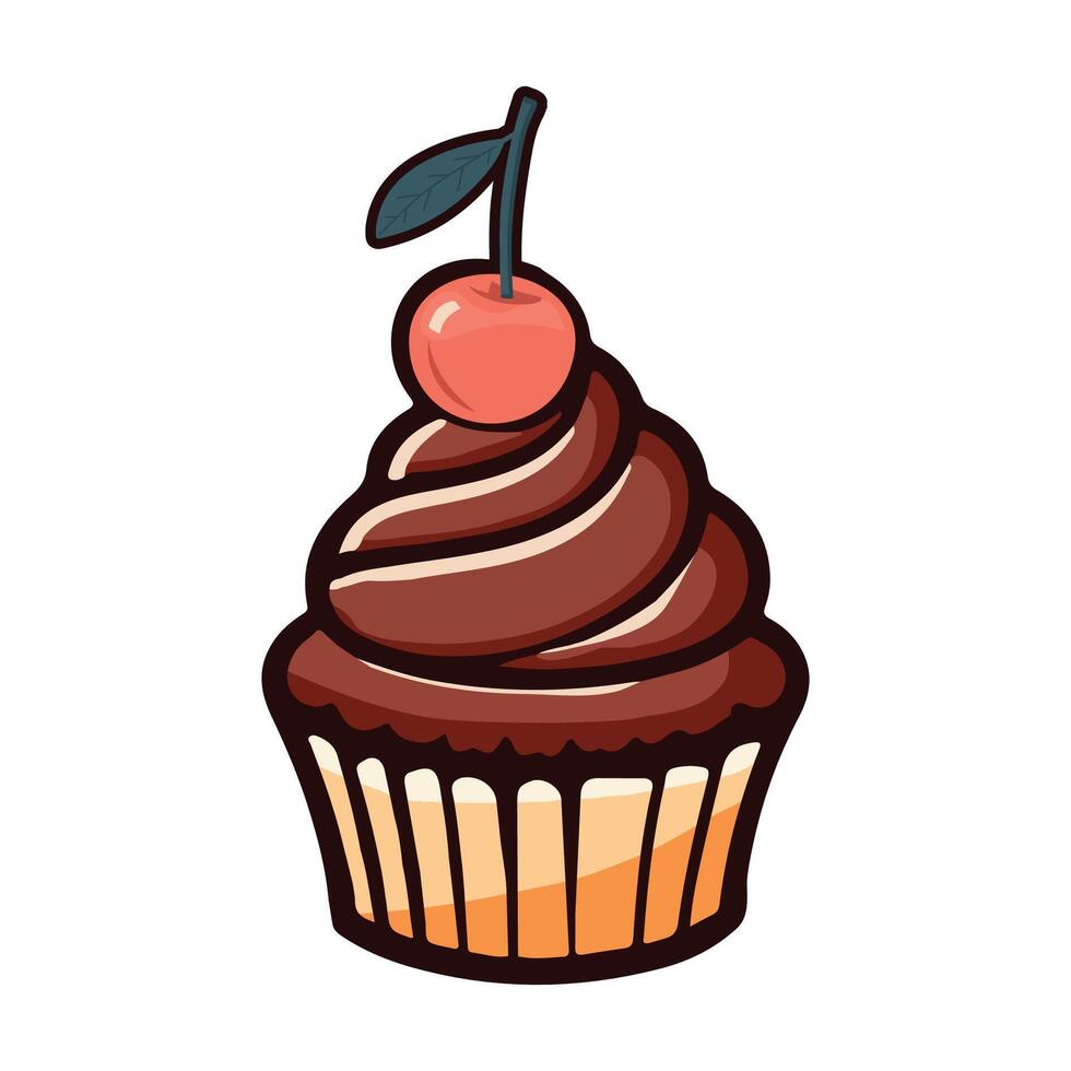 chocolate cupcake with cherry vetor vector