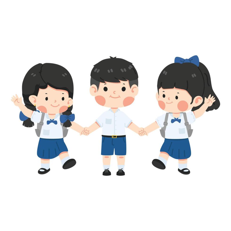 Group of happy kids holding hands vector